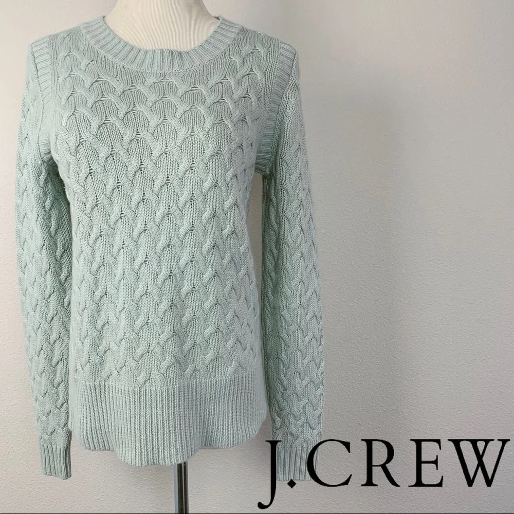 J.Crew Mint Green Cable Knit Angora Wool Blend Sweater Small 54466 HO11
